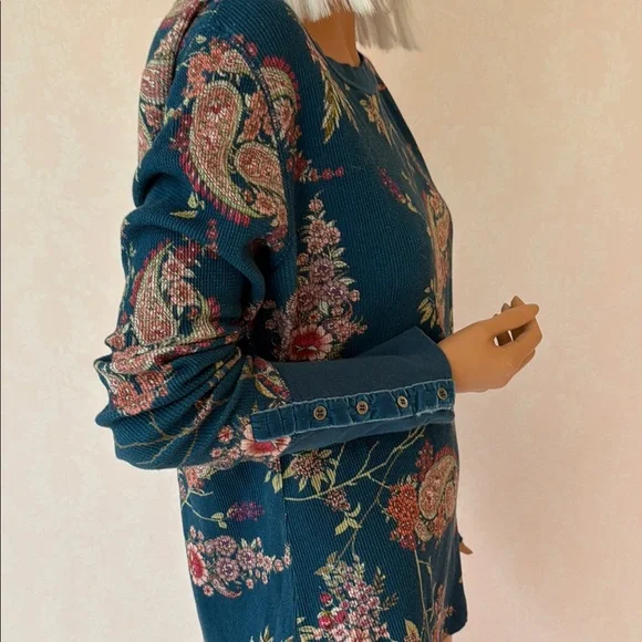 Sundance thermal 100% cotton Floral Long Sleeve Top large - Picture 6 of 10